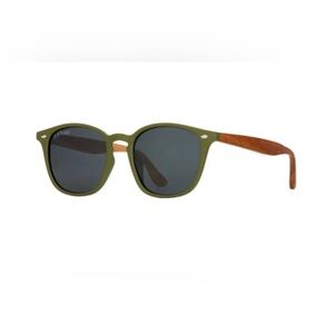Blue Planet Eyewear Grindley Army Green Polarized walnut wood unisex Sunglasses‎
